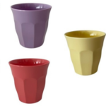 A colorful drinking cup made of melamine