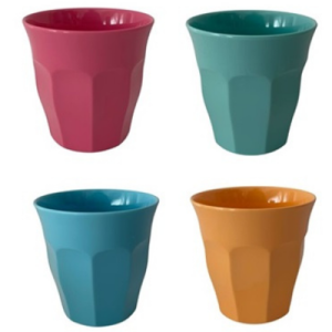 A colorful drinking cup made of melamine