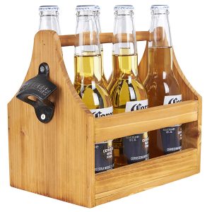 מנשא בקבוקי בירה עשוי עץ מתאים לשישיית בירות