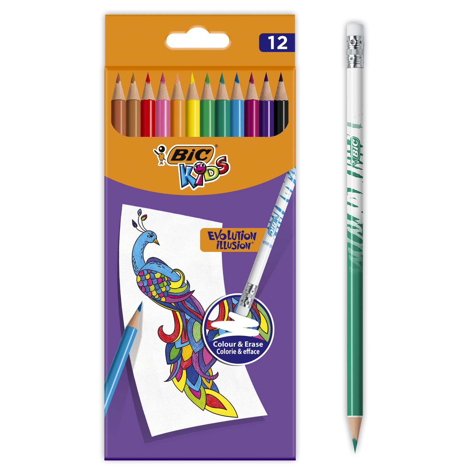 עפרונות צבעוניים מחיקים חבילה של 12. ביק קידז