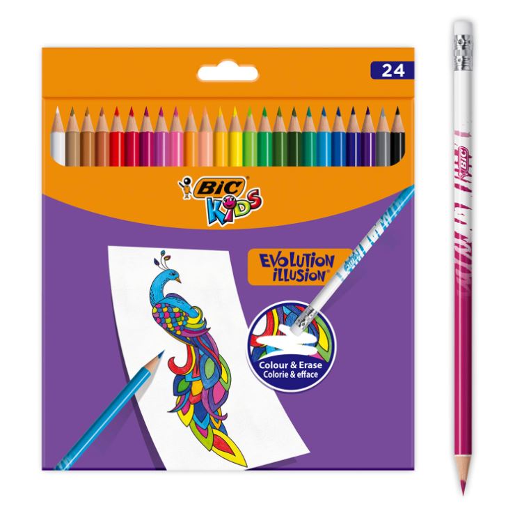עפרונות מחיקים צבעונים 24 בחבילה, של חברת BIC