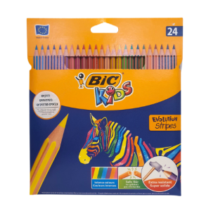 חבילת עפרונות צבעוניים לילדים, 24 עפרונות עמידים של חברת BIC