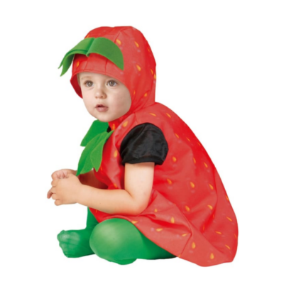Strawberry Baby Costume תינוק מחופש לתות עם אוברול אדום וכובע עלים ירוקים