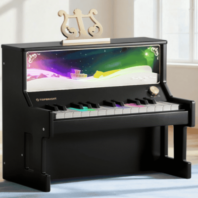 פסנתר חכם לילדים TOPBRIGHT Smart Piano – גרסה שחורה, מקשים מוארים ותצוגת אוקיינוס מכנית | ג'ירפה מתנות