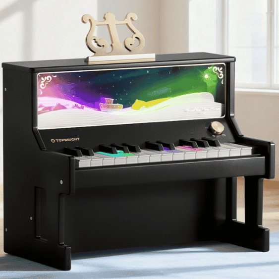 פסנתר חכם לילדים TOPBRIGHT Smart Piano – גרסה שחורה, מקשים מוארים ותצוגת אוקיינוס מכנית | ג'ירפה מתנות
