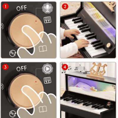 פסנתר חכם לילדים TOPBRIGHT Smart Piano – גרסה שחורה, מקשים מוארים ותצוגת אוקיינוס מכנית | ג'ירפה מתנות