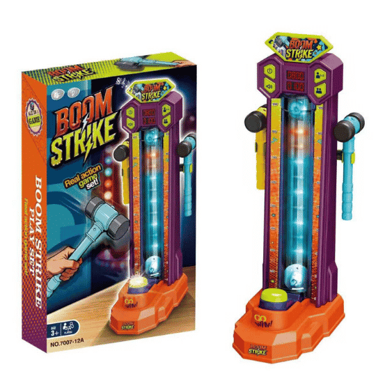 משחק מד כוח לילדים Boom Strike עם מגדל מואר ושני פטישים