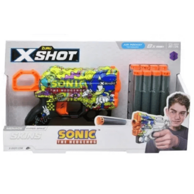 אקדח חצים X-Shot Skins Menace סוניק Hyper Spike בצהוב זרחני, עם 8 חצי ספוג