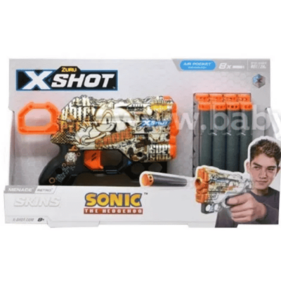 אקדח חצים X-Shot Skins Menace סוניק רטרו בגווני חום וזהב, עם 8 חצי ספוג