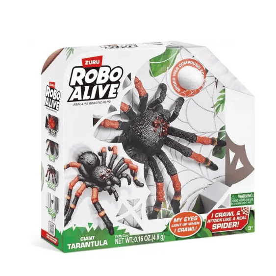 עכביש רובוטי Robo Alive טרנטולה ענקית באריזה, שחור עם רגליים כתומות